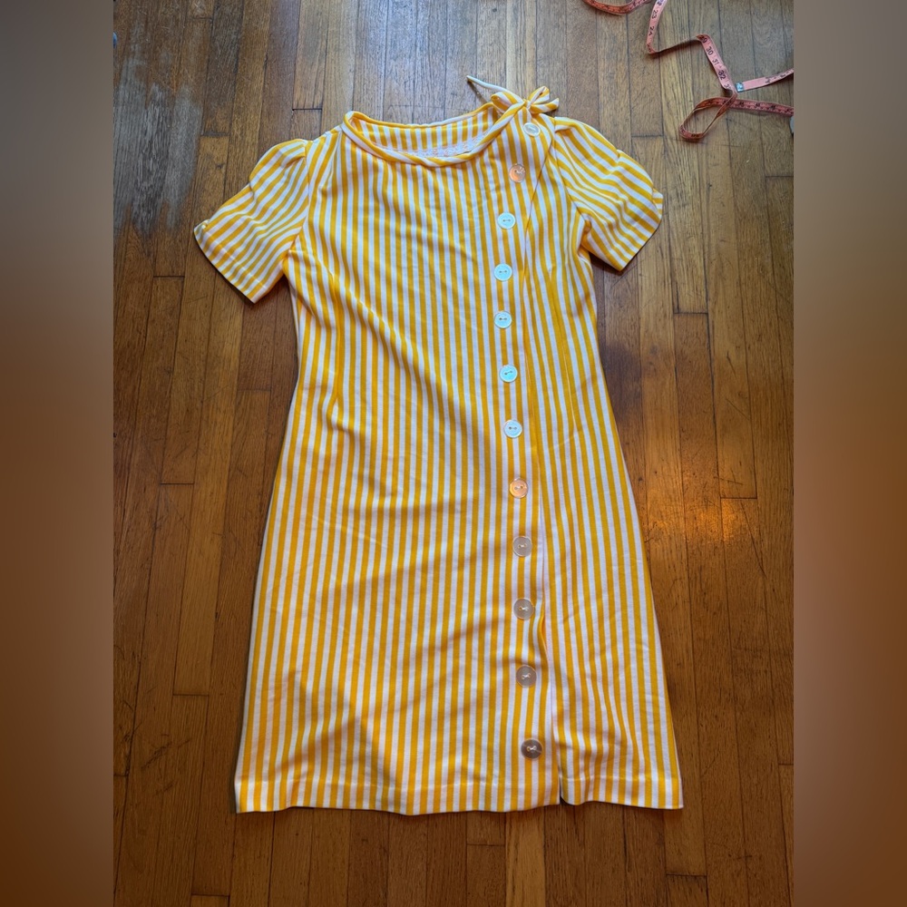 60s Vintage Yellow and White Striped Dress - Picture 4 of 10